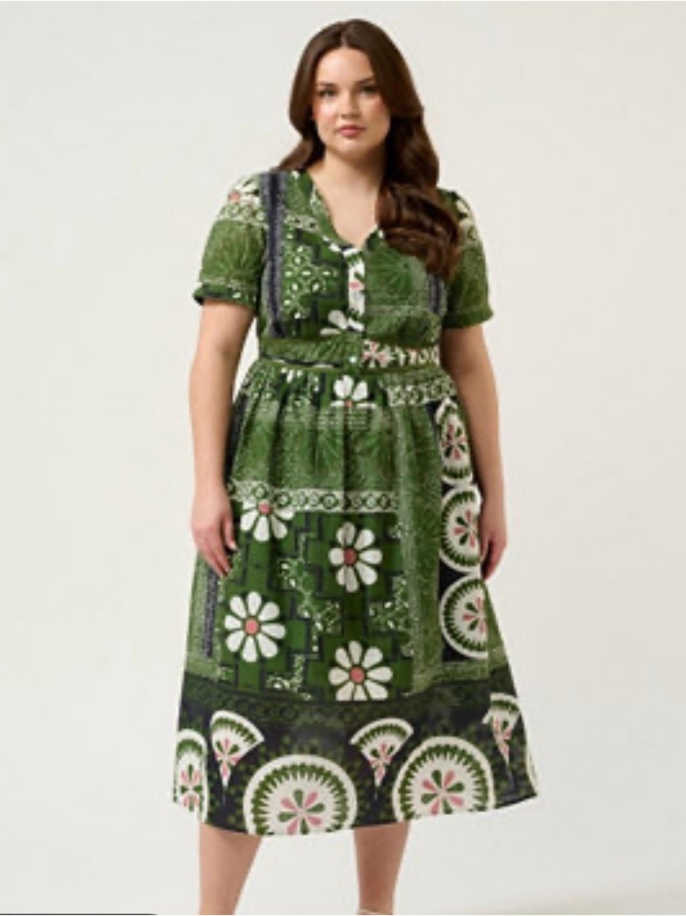 Estelle Ethereal Print Green Maxi Dress Sz 2X Boho Pockets Floral Hippie Cottage
